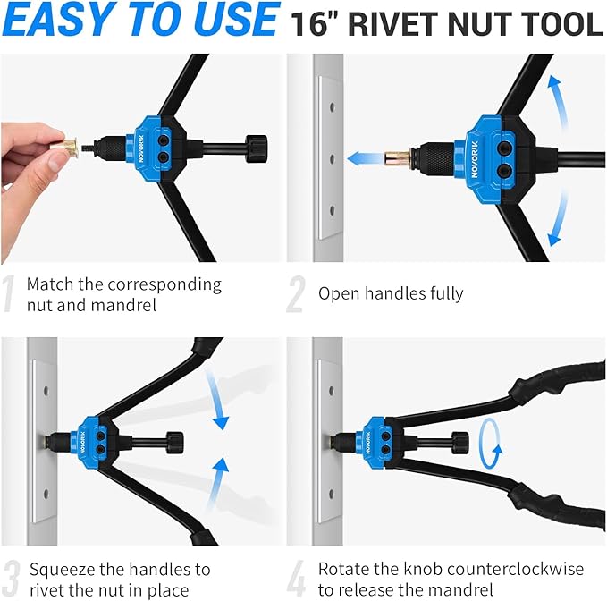 Rivet Nut Tool, 16” Rivet Nut Tool Kit with 15 Metric & SAE Mandrels, 182pcs Rivnuts and Rugged Carrying Case, One RIV Nut Tool Kit Meet All Your Needs