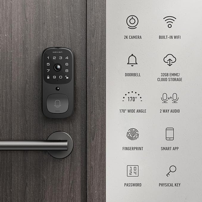 HAVION Deadbolt Smart Lock w/Camera - by NIU Inno., Incl. Chime, 3-in-1 Wi-Fi Deadbolt+Camera+Video Doorbell Keyless Fingerprint Lock for Entry Front Door, 32GB eMMC, 10000mAh, 2K QHD & 170° View