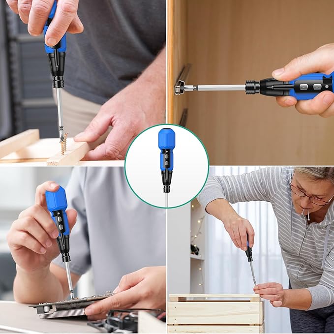ORIA Cordless Electric Screwdriver Set, Rechargeable Cordless Screwdriver, Mini Electric Repair Tool Kit with 10 Bits, LED Lights, USB Cable, Bits Holder, for PC, Keyboard, Toys, Glasses, Blue