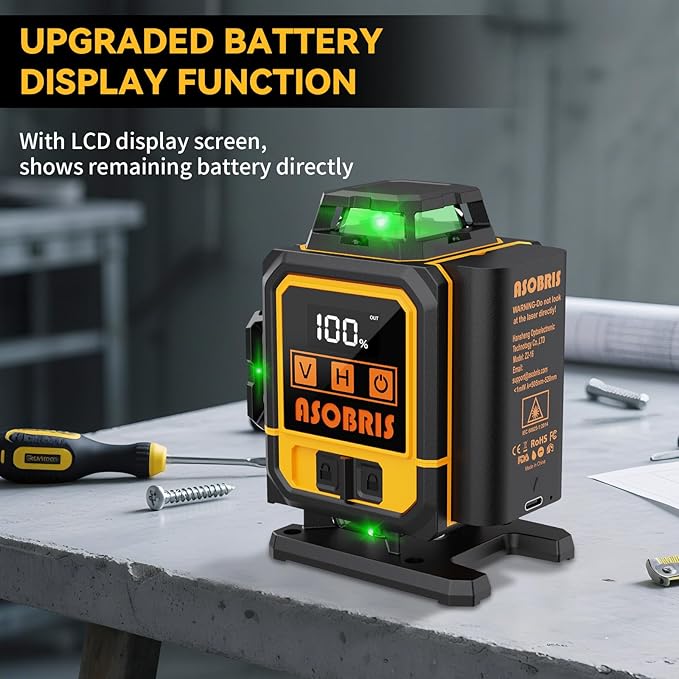 Laser Level 4x360° Self Leveling with Tripod & LCD Touch Screen, 4D Lazer Leveler Tool Green Cross Lazer Level Line Laser with 2x2400mAh Rechargeable Battery for Constuctions, Picture Hanging Indoor