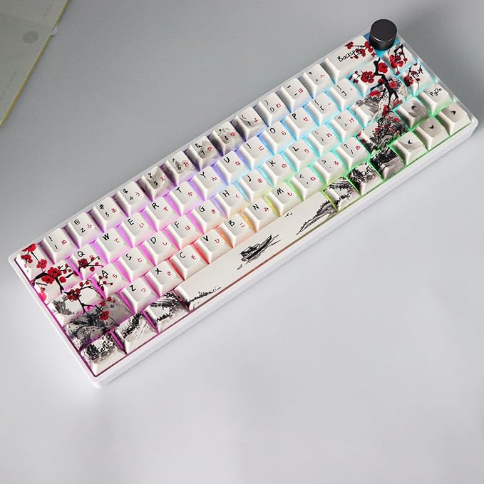 MOLGRIA GK68 68-Key RGB Backlit Gaming Keyboard with Plum Blossom Keycaps, Hot Swappable Yellow Mechinery Switches, Wired and Wireless with Knob Mechanical Keyboard for Win/Mac OS