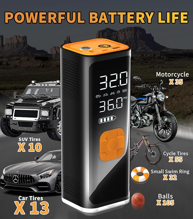 VIL Tire Inflator Portable Air Compressor, 12V DC Air Pump for Car Tires, 150PSI Portable Air Compressor with Pressure Gauge/LED Light, 20000MAH Portable Tire Inflator for Car, SUV,Pickup Truck,Moto