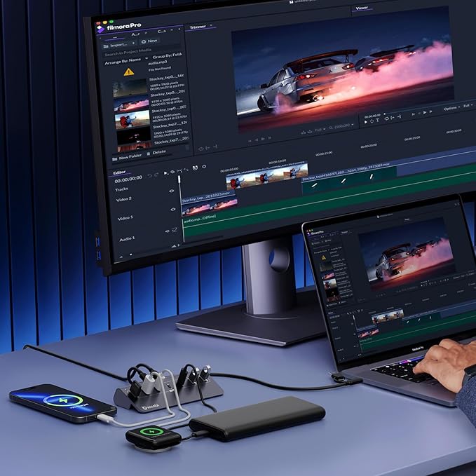 USB C Hub,Powered USB Hub with 5V 3A Power Adapter, 10Gbps USB Splitter with 4 USB-A and 3 USB-C Ports, 7-Port Type C Multiport Adapter for MacBook Air/Pro, iPhone 16/15, Laptop and More