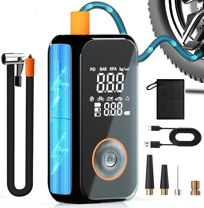 Tire Inflator Portable Air Compressor, Cordless Mini Portable Air Pump with Rechargeable Battery, 5X Faster Inflator with Digital Pressure Gauge Auto Shut-Off for Car, Motorcycle, Bike, Ball(Orange)