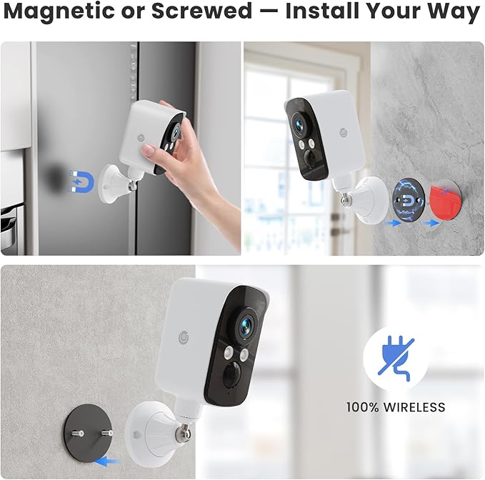 300° Pan Wireless Outdoor Security Camera, No Subscription Free 7-Day Cloud/SD, Free Human Detection, Magnetic Mount, Battery Powered Cam, 2.4G WiFi, 2K, Night Vision, 2-Way Talk, Home Security, IP65