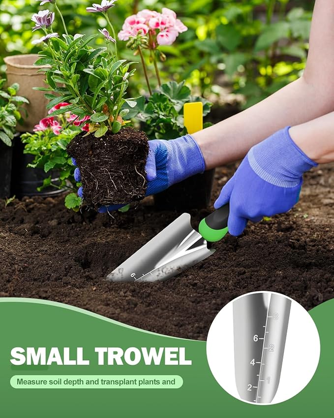 Garden Tools Set, 3 in 1 Heavy Duty Garden Tools Kit, Stainless Steel Ergonomic Gardening Hand Tool, Gardening Supplies Gift for Women, Kid, Organizer, Father's Day