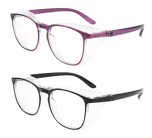 Alsenor Safety Glasses Anti Fog Goggles Protective Eyewear Blue Light Blocking Anti Dust UV Protection Glasses For Men Women (2 Pack (New Purple + Black))