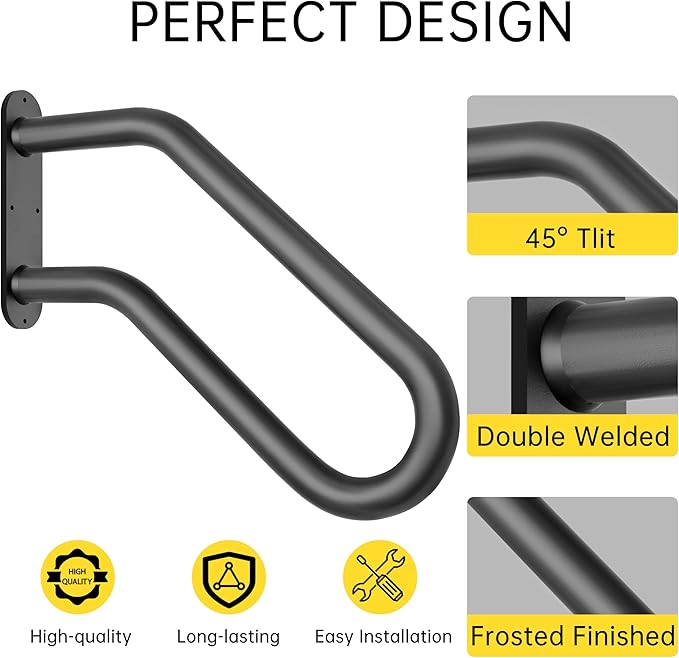 Handrails for Outdoor Steps, Heavy Duty Non-Slip Handrail, U-Shaped Safety Hand Rails, Wall-Mounted Rail for 1-3 Step Stairs, 19" Length Railings for Indoor and Outdoor