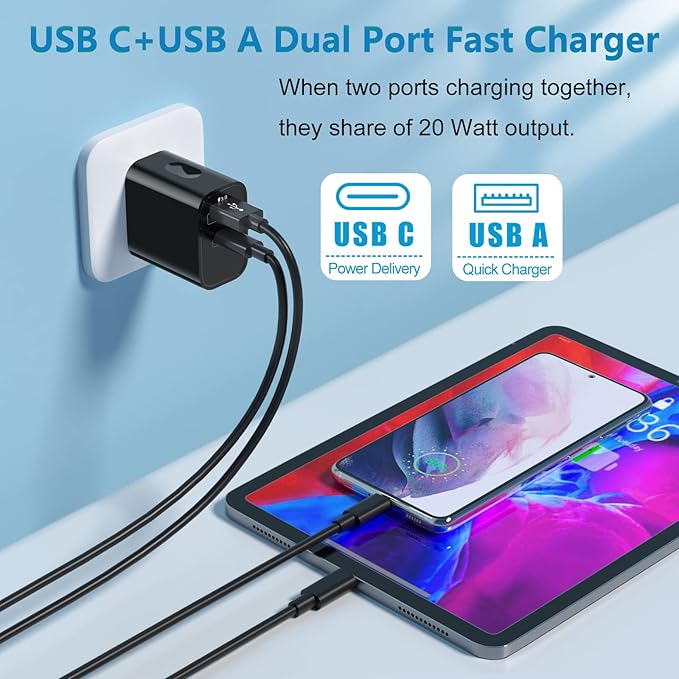 20W USB C Fast Charger+Quick Fast Charger 3.0 Wall Charger, Bangfun 5 Pack Dual Port PD Fast Charging Block Power Adapter Compatible iPhone 17/16/15/14/13/12/11 Pro Max/XS/SE/Plus, Samsung S20 (Black)
