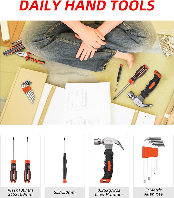 Tool Sets Household Tool Kit 15-Piece,General Home/Auto Repair Tool Set with Hammer, Pliers, Screwdriver Set and Toolbox Storage Case - Perfect for Homeowner, Diyer, Handyman (15-Piece)…