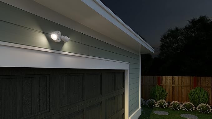 Lithonia Lighting HomeGuard 2-Light LED Outdoor Flood Lights, Wall or Ceiling Mount Outdoor Lights, 4000K Cool White, Round Heads, White (HGX LED 2RH 40K 120 WH M2)