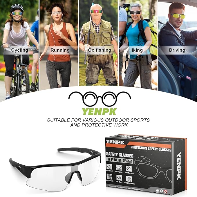 12 Pack Safety Glasses, ANSI Z87.1 Safety Glasses with UV Protection, Impact Resistant Tinted Safety Goggles