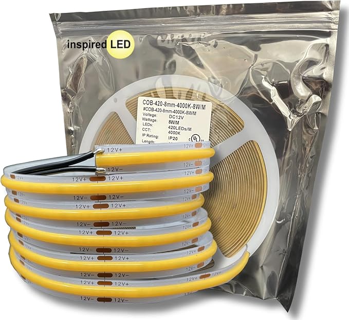 Inspired LED COB LED Strip Lights Warm White 3000K, 19.6ft Premium High Density 24V Tape Light, 2880 LEDs, 320+ LM/ft, CRI 90+, UL Listed (Power Supply Not Included) (24V Warm White)
