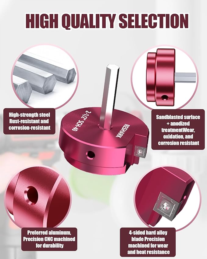 4 Pcs PVC Pipe Reamer Kit, PVC Fitsting Saver, Plastic Pipe Fitsting Reamer Socket Saver Plumbing Tool Includes 1'', 1 1/4'', 1 1/2'', 2'' for Schedule 40 Fits Standard 1/2" Drill