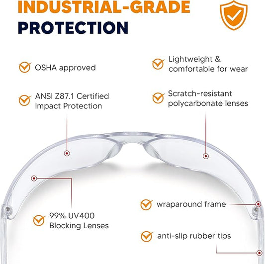 24 Pack Clear Safety Glasses, Protective Eyewear UV Protection & ANSI Z87.1, Safety Goggles Scratch & Impact Resistant Eye Protection for Men & Women - Ideal for Construction, Shooting, Lab Work