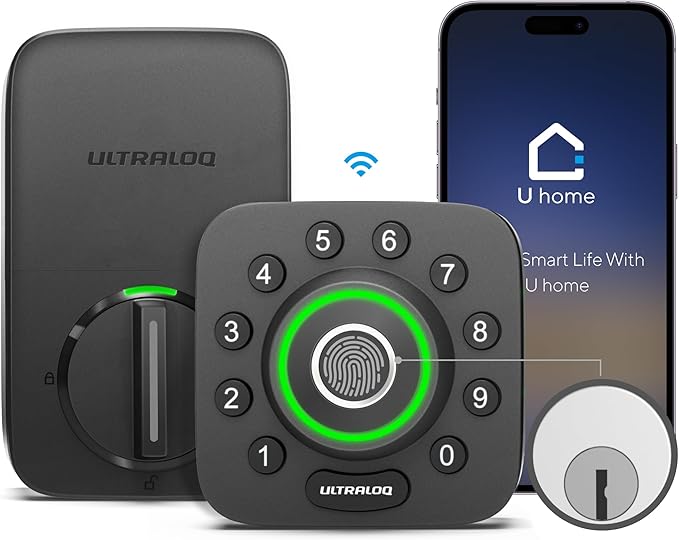 ULTRALOQ U-Bolt Pro WiFi Smart Lock with Door Sensor, 8-in-1 Keyless Entry Door Lock with Fingerprint ID, App Remote Control, Built-in WiFi Keypad Deadbolt, Auto Unlock, IP65 Waterproof, Easy Install