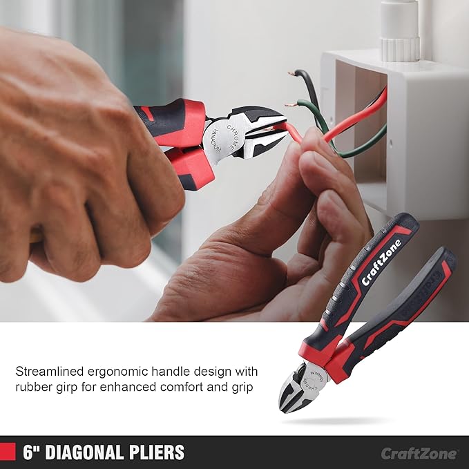 5-Piece Pliers & Wrench Set - Ideal Gift for Mechanics - Construction - Plumbing - Electrical Work - Includes 6" Long Nose & Diagonal Pliers - 8" Adjustable & Combo Wrench - 10" Groove Joint Plier