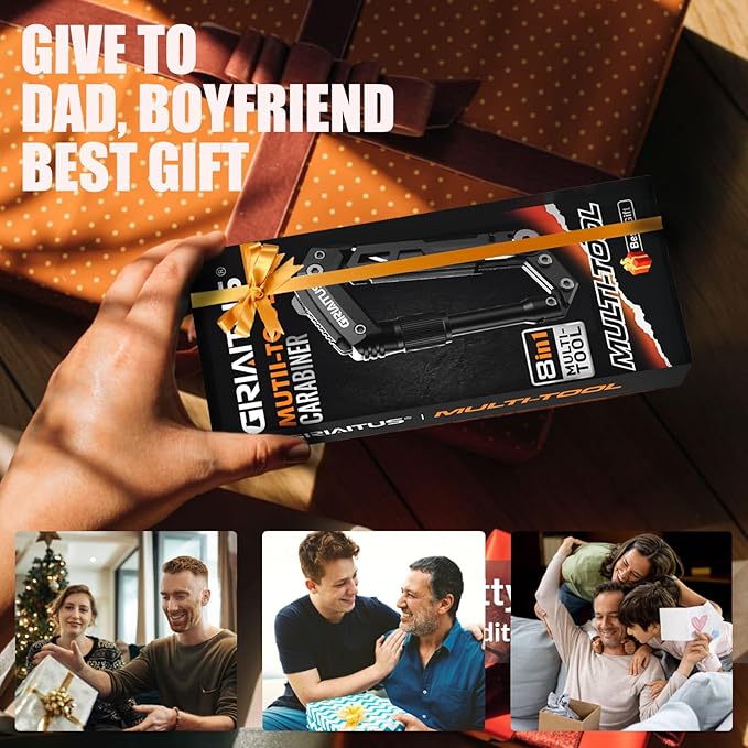 Carabiner Multitool with Pocket Knives, EDC Carabiners, Serrated Knife, Rope Cutter, Screwdriver, Can Bottle Opener, Ruler, Keychain Knife for Camping Hiking, Gifts for Women (Red)