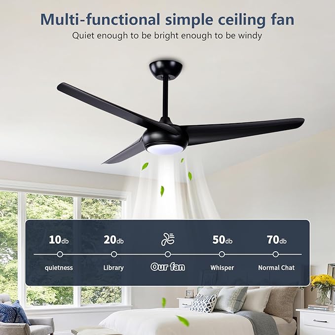KINDLOV 52 inch Ceiling Fans with Lights and Remote,Outdoor Ceiling Fan with Light,6 Speeds,3CCT,Reversible Black Ceiling Fan for Bedroom Patio Living Room,Indoor/Outdoor Use