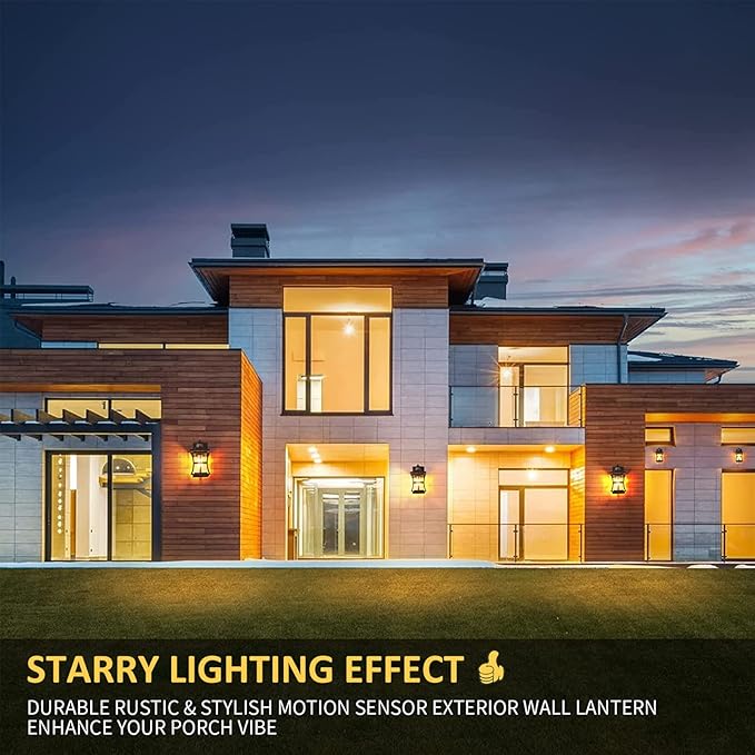 2 Packs Motion Sensor Outdoor Wall Lights - Upgrade Dusk to Dawn Porch Lighting, LED Exterior Lantern Fixture Wall Sconce, Waterproof Outside Light For House, Black Anti-Rust Lamp For Garage Doorway