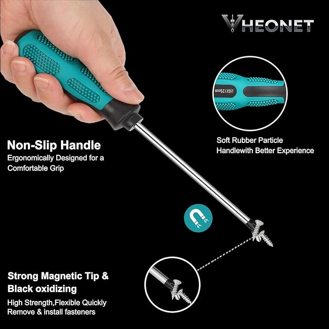 Magnetic Screwdriver Sets 6 PCS, Screwdriver Set with Bag,Flat Head Phillips Screwdriver, Non-Slip Cushion Grip for Repair Home Improvement,Green & Black
