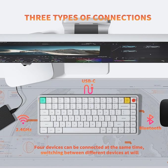 nuphy Air75 V3 Hot Swappable Wireless Mechanical Keyboard, 84 Keys 75% Custom Low Profile Keyboard with Knob, RGB Backlit, Gasket Mounted, Support Bluetooth/2.4GHz/USB-C,White-Brown Nano