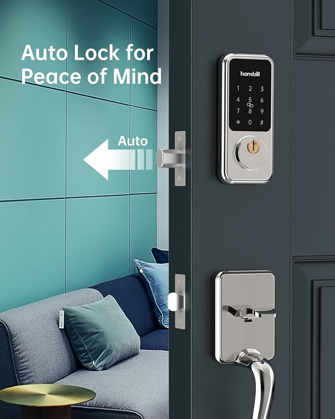 Hornbill Smart Front Door Lock Set, Keyless Entry Door Lock with Handle, Smart Deadbolt Keypad Lock, Alexa Front Door Handle Set, Bluetooth Digital Lock with APP/IC Cards/Auto Lock/1-Touch Lock/Keys