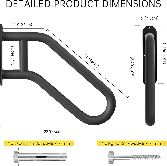 Hand Rails for Outdoor Steps, Handrails for Exterior Steps, Heavy-Duty Non-Slip Stair Railing, U-Shaped Rail for Garage, Porch, Deck, and Garden