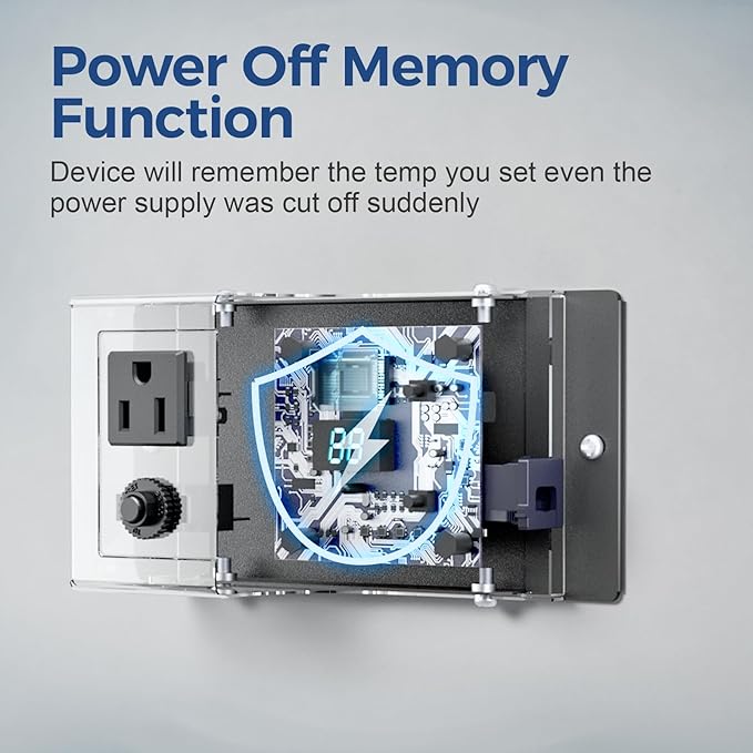 ALORAIR Adjustable Thermostat Control, with Socket and Overload Protector, Replacement Thermostat, for Power Attic Ventilators, TCS-10