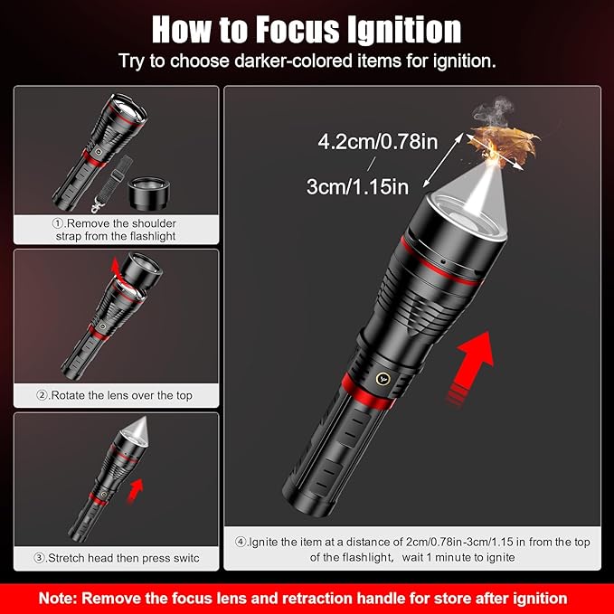 SKYFIRE Brightest Flashlights High Lumens with Ignition Lens,20000mAh Super Bright Rechargeable Flashlight with Shoulder Straps,Led Tactical Flash Light for Camping,Outdoor Essentials&Home Emergencies