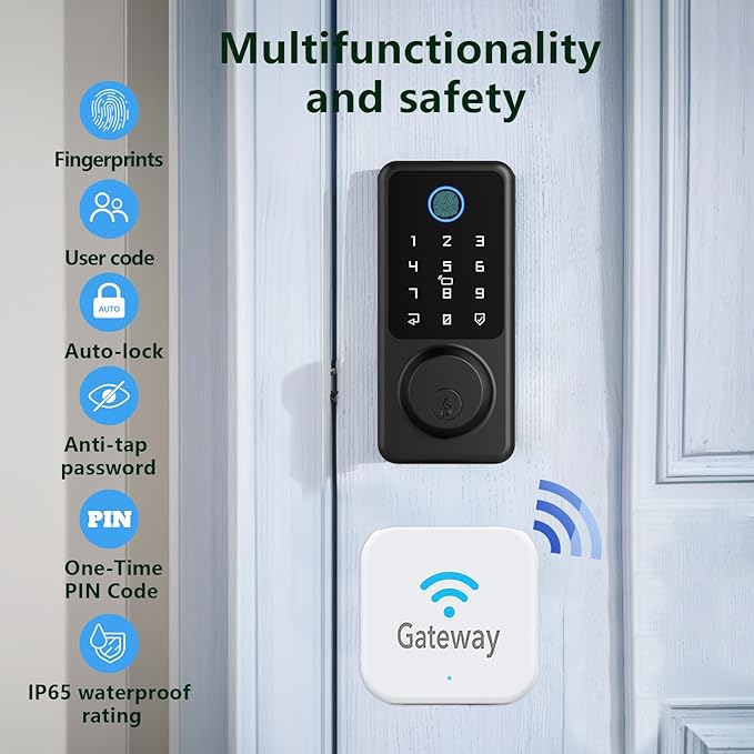 WiFi Smart Door Lock Compatible with Alexa Fingerprint Electronic Keypad Deadbolt for Home, Hotel