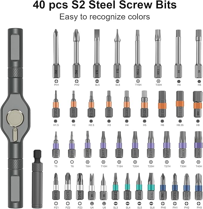JXTZ Ratchet Screwdriver Set, 42 in 1 Magnetic Screwdriver Set with T Handle, DIY Multi Bit Magnetic Drive Set, Versatile Repair Tool for Home Appliances Bicycle Motorcycle, Grey