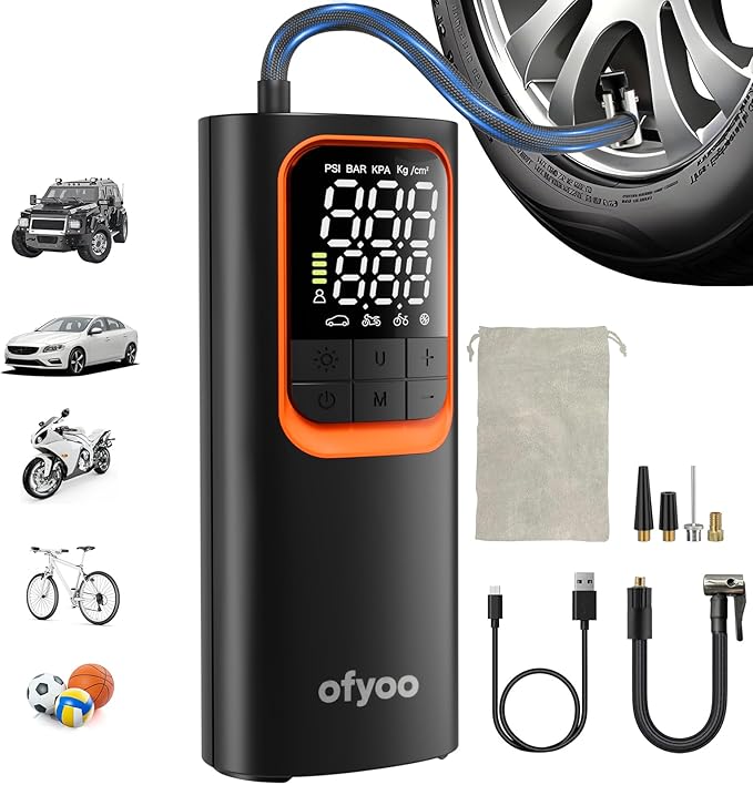 Tire Inflator Portable Air Compressor,Air Pump with 170PSI High Pressure,Digital Tire Pressure,Preset Pressure Automatic Stop,Inflating Cars/Bicycles/Motorcycles/Balls,USB Charging Portable
