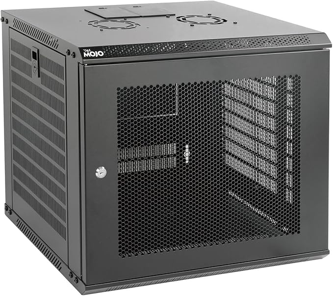 Tecmojo 9U Wall Mount Rack Network Cabinet for 19" IT Equipment,with Lockable Mesh Door and Side Panels,Cooling Fan,17.7inch Depth,Black