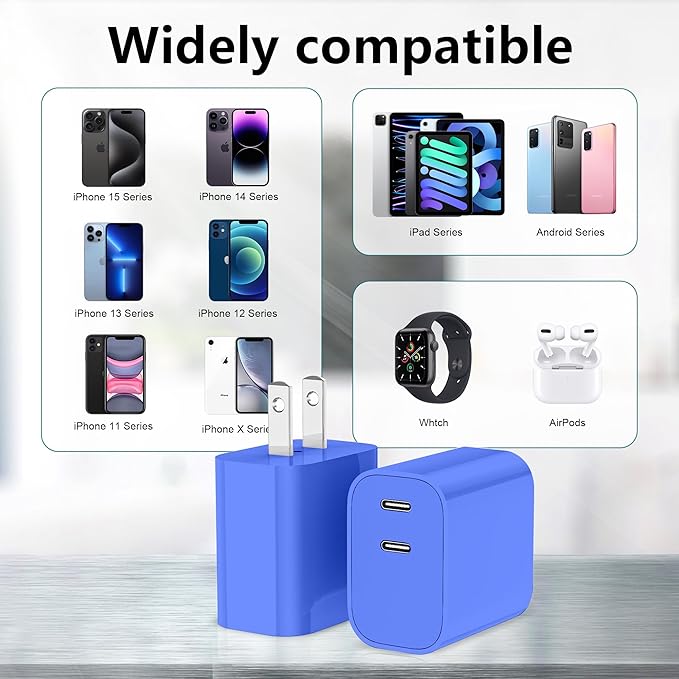 USB C Charger,Dual Port USB C Fast Charging Block，Type C Wall Charger Plug for iPhone 15/14/13/12/11/ Pro Max/Plus/Xs Max/XR/X,iPad Pro/Samsung Galaxy(20W)