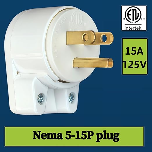 USA Canada Nema 5-15P 15AMP 125V Household 3 Pole DIY Right Angle AC Plug 90 Degree 12 Directions Adjustable Plug White ETL Listed (3)