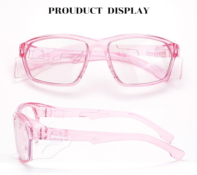 ProtectX Stylish Anti-Fog & Scratch-Resistant Safety Glasses, UV Protection Goggles, Anti-Impact Lightweight Glasses for Men＆Women Pink Clear - 6 Pack