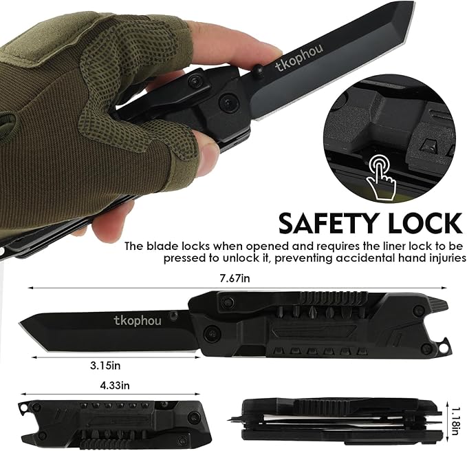 Multitool Knife, Multi Tool Pocket Knife for Men, 17-in-1 Folding Knife Camping Multitool for Hiking, Fishing, Survival, Men Gifts for Birthday Christmas