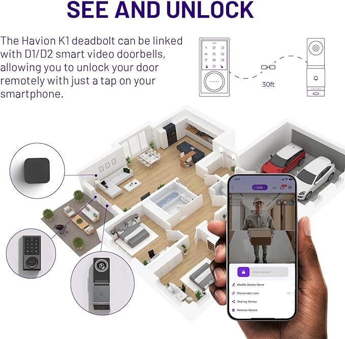 Wireless Video Doorbell w/Smart Lock Set - Incl. Chime, Dual Cameras, 5MP 3K QHD, 2'' Screen & 32GB eMMC, Motion Detection & Real-time Alert, 2-Way Audio, Door Bell and Keyless Entry Front Door Lock