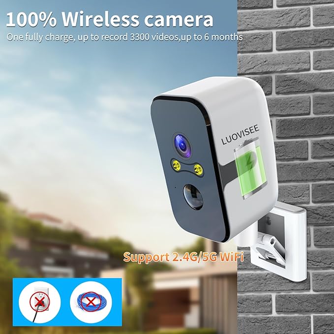 Security Cameras Wireless Outdoor Indoor,180° Horizontal Cameras for Home Security Battery,2.4/5GHz WiFi Camera Motion Detection Alert,2-Way Audio,IP65 WaterProof,Work with Alexa,Built-in Magnet Base