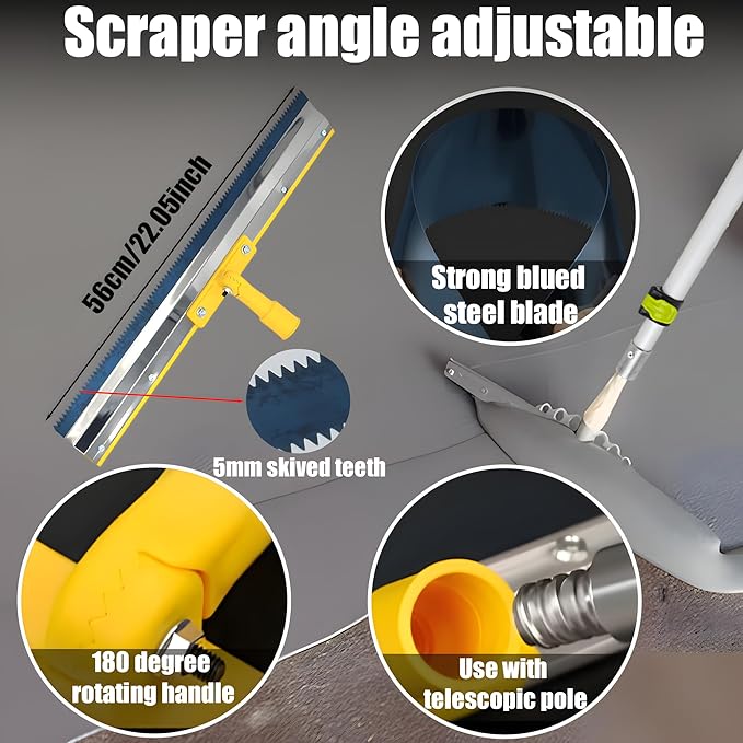 Self Leveling Cement Tool Kit,Epoxy Flooring Tool Kit,Self-Leveling Rake,Spike Shoes for Epoxy Flooring,Floor Leveling Tools,Spike Roller for Self-Leveling,23.62~55.12 inch Telescopic Pole
