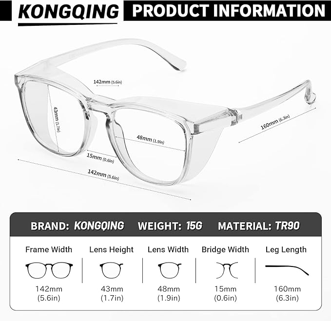 Safety glasses Goggles Nurses Protective Eyewear - Anti Fog Square Frame Stylish Clear Glasses for Women Men