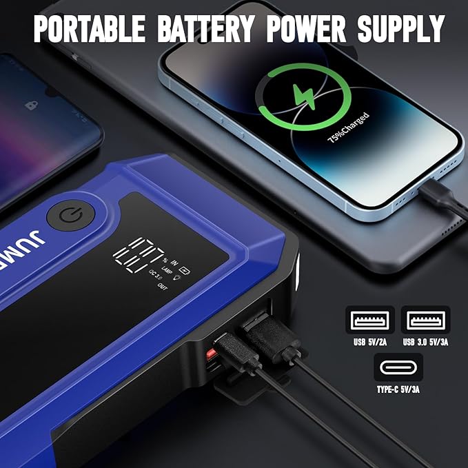 Car Battery Jump Starter 4000A Peak, Portable Battery Jumper Starter Up to 8.0L Gas & 6.0L Diesel Engines, 12V Car Jumper Battery Pack Charger with Flashlight