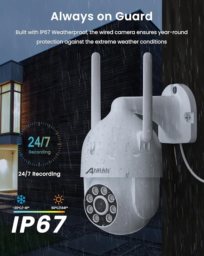 ANRAN Wireless Security Camera Outdoor: WiFi-6 PTZ Camera ONLY Compatible 5MP WiFi Camera Kit, Auto-Tracking, 2-Way Audio, Pet/Parcel Detection, Color Night Vision
