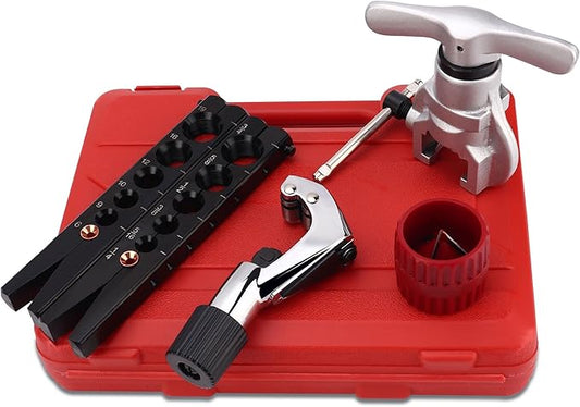 Flaring Tool Kit, HVAC Pipe Expander Tool, 1/4'' - 3/4'' and 6-19mm 45° Eccentric Single Flare Tool with Tubing Cutter and Cylinder Style Deburring Tool for Copper Tube Expander