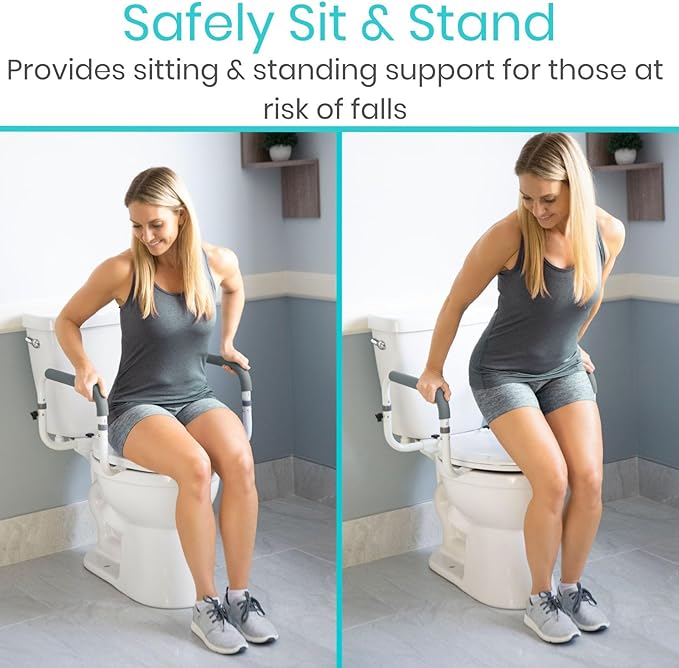 Vive Toilet Safety Rail - Adjustable Grab Bar - Compact Support Frame with Handrail for Bathroom Toilet Seat - Easy Installation for Handicap Senior Bariatrics, Elderly Balance - Padded Hand Armrest