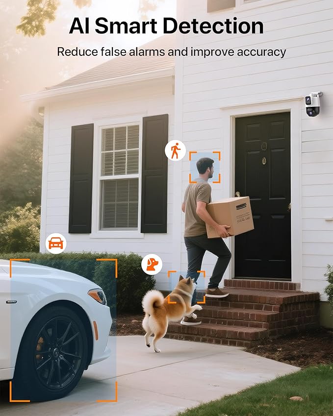 Tenda Wi-Fi Outdoor Camera 2K+2K, 360° PTZ Surveillance Camera with Dual Lens, FHD Auto Tracking, IP65 Waterproof, Color Night Vision, Two-Way Audio, Vehicle Detection – CH9