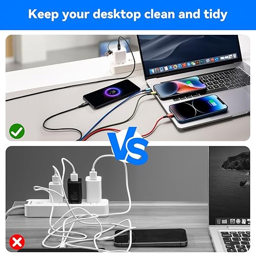 6 in 1 Multi Charging Cable, 2Pack 10Ft USBC Multi Chargers for All Devices Braided USB A/C to Lightning/Type C/Micro USB Ports Universal Charger Cord for iPhone Series/Samsung/Tablets/PS and More