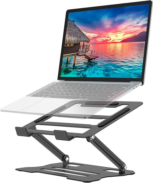 Laptop Tablet Stand, Universal Adjustable Carbon Steel Laptop Computer Stand, Ergonomic Foldable Portable Desktop Tray Cooling Holder Compatible with 10''-15.6'' Devices (Black)