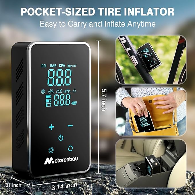 Tire Inflator Portable Air Compressor, 150PSI Cordless Air Pump for Car Tire, 3X Faster Auto Tire Inflator with Digital Pressure Gauge LCD Screen, Rechargeable Tire Pump for Cars,SUVs,Motorcycle,Bike